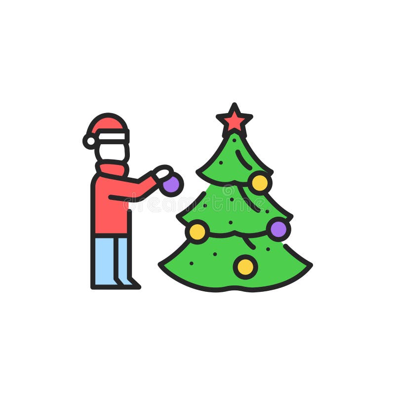 Decorate Christmas Tree Color Line Icon. Editable Stroke Stock Illustration  - Illustration of year, style: 204947885
