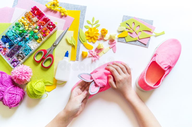 Decorate pink sneakers diy. Easter holiday rabbit