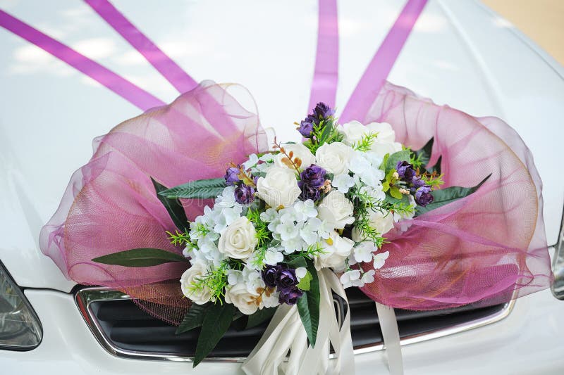 Decorated with a Beautiful Bouquet on Wedding Car Stock Image Image