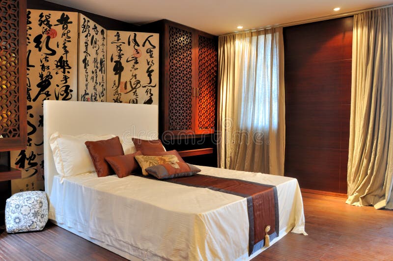 Decorated bedroom in oriental luxury style