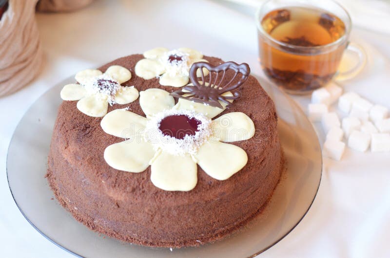 Decorated Brown Cake with Cacao Icing Stock Photo Image of sweet