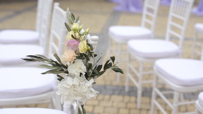 Decorated chairs for the wedding ceremony stock video