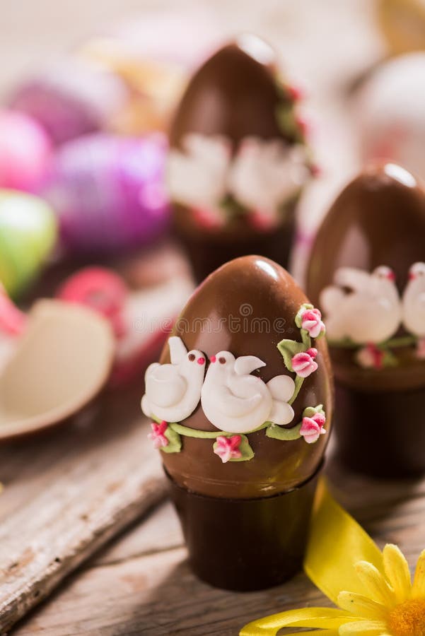 Decorated Chocolate Easter Eggs Stock Photo Image of background