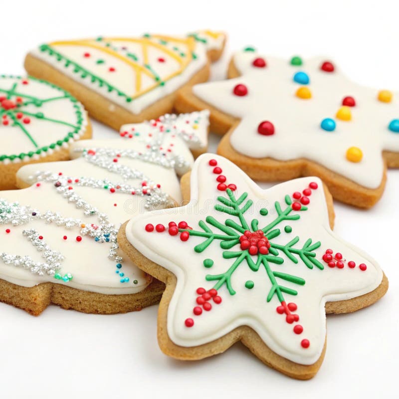 Decorated Christmas cookies with icing and sprinkles vector illustration