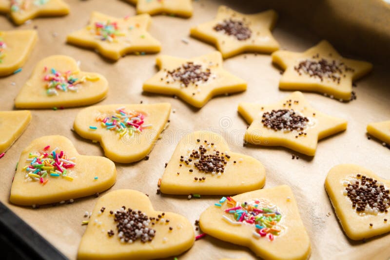 Decorated Christmas cookies ready for baking