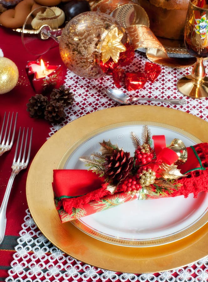 Decorated Christmas Dinner Table Setting stock photo Decorated Christmas Dinner Table Setting stock photo
