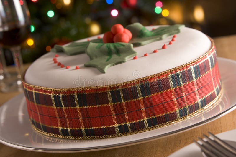 Decorated Christmas Fruit Cake Stock Photo Image of glass, dessert