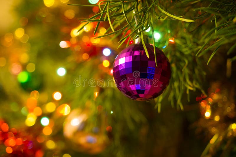 Decorated Christmas Tree on Blurred Background. Christmas Scenic ...