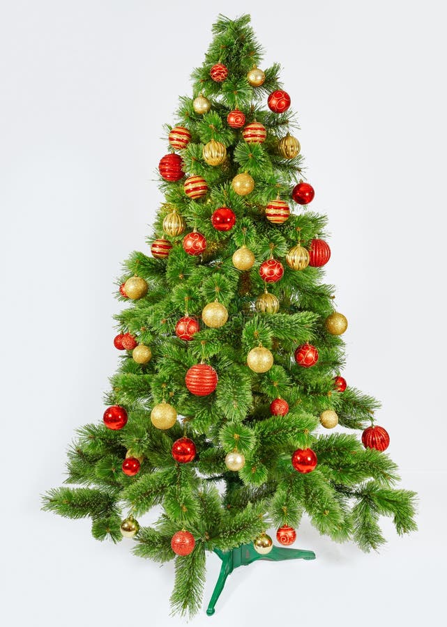 Decorated Christmas Tree on White Background Stock Photo - Image of ...