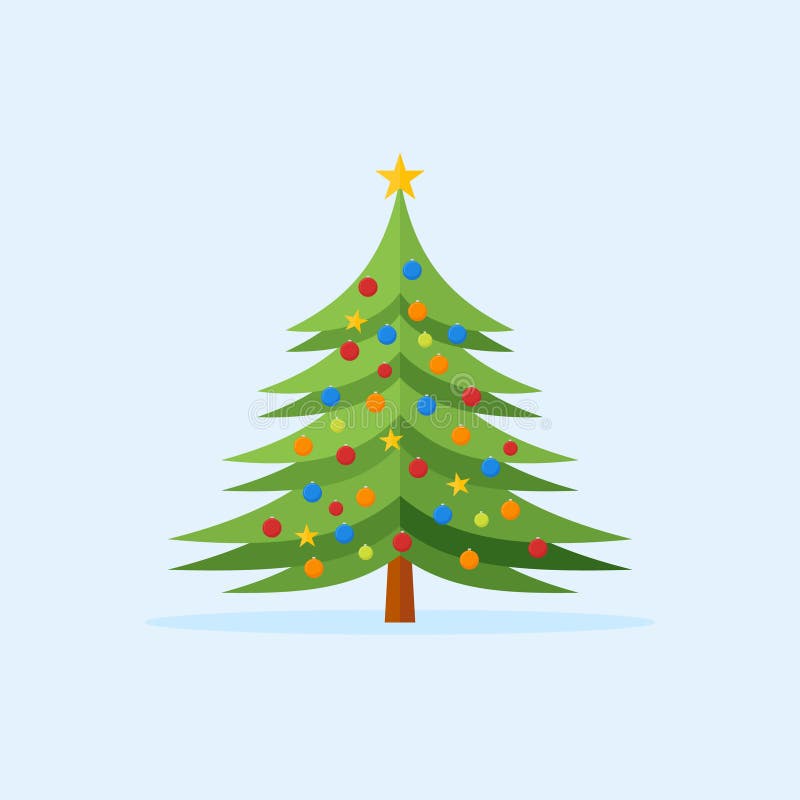 Decorated Christmas Tree Flat Icon. Vector Illustration. Stock Vector Illustration of flat