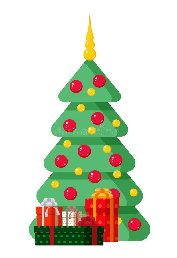 Decorated Christmas Tree with Gifts. Stock Vector Illustration of
