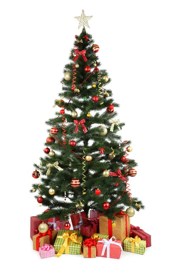 Decorated Christmas Tree with Gifts on White Background, Close Up Stock Image Image of