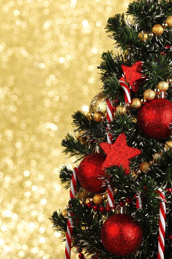 Decorated Christmas Tree on Glitter Background Stock Image Image of