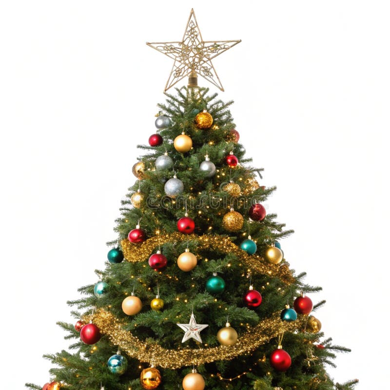 Decorated Christmas Tree isolated on white background stock illustration