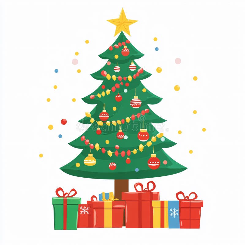 Decorated Christmas Tree with Presents Underneath High Quality Image