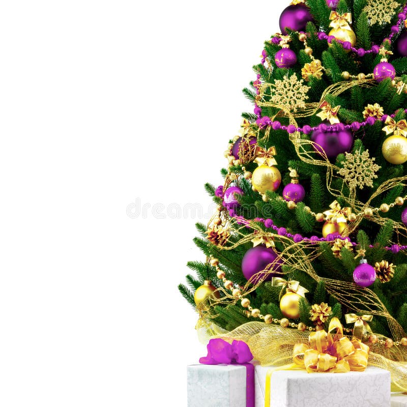 Decorated Christmas Tree on White Background Stock Photo Image of
