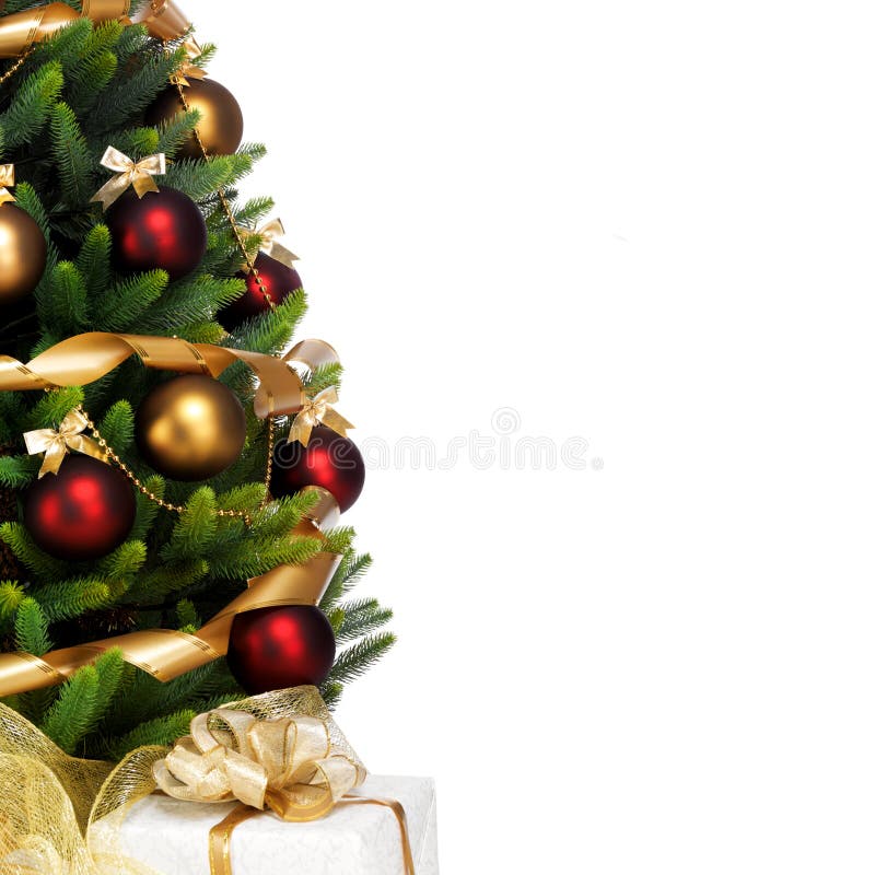 Decorated Christmas Tree on White Background Stock Image Image of