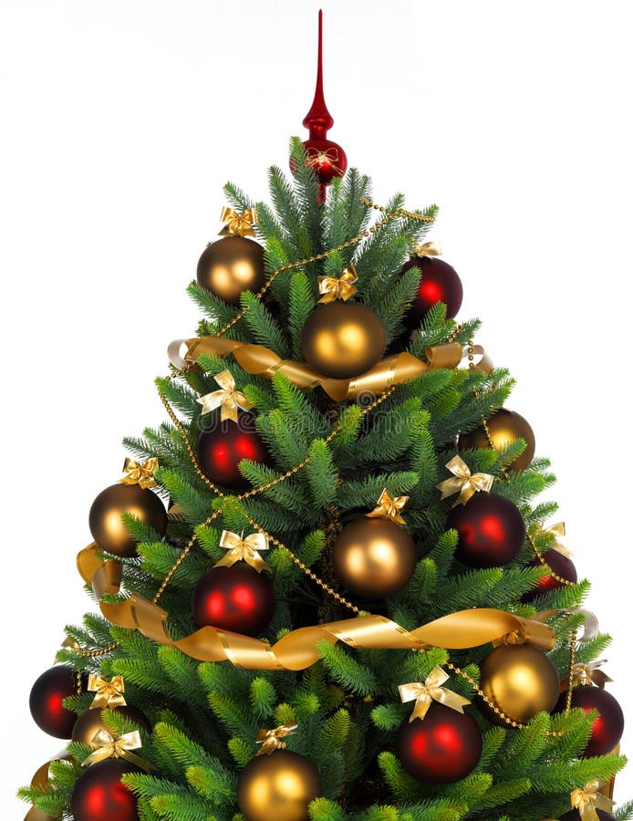Decorated Christmas Tree on White Background Stock Photo Image of