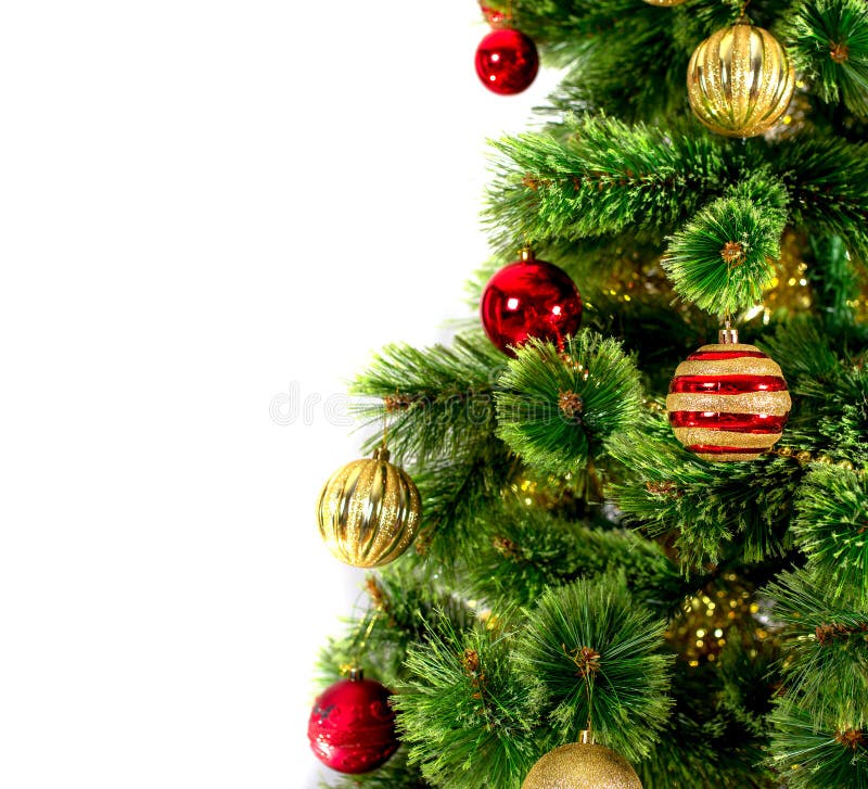 Decorated Christmas Tree on White Background Stock Image Image of