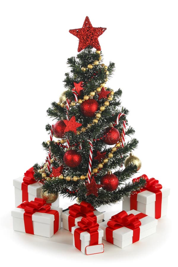 Christmas Tree and Presents Isolated on White Stock Image Image of