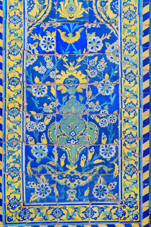 Persian Patterns On The Beautiful Walls Of The Old Mosque In Iran Stock ...