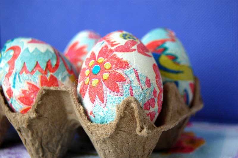 Decorated Easter Eggs in a Carton stock photo