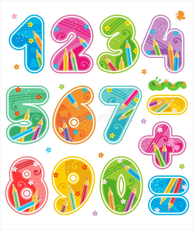 Decorated numbers, see also corresponding ABC set royalty free illustration Decorated numbers, see also corresponding ABC set royalty free illustration
