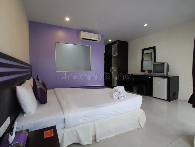 Decorated Single Bedroom with Bed Nice Colours Stock Photo Image of