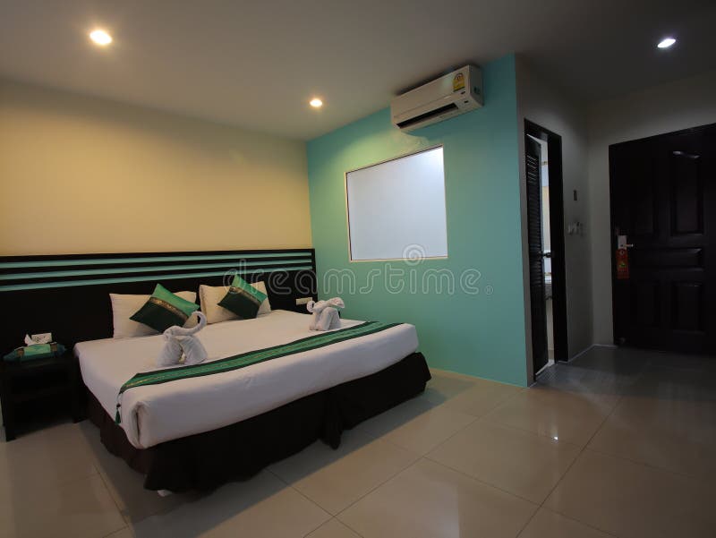 Decorated Single Bedroom with Bed Nice Colours Stock Photo Image of