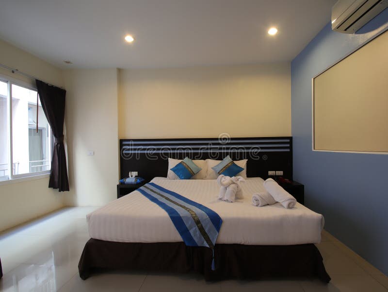 Decorated Single Bedroom with Bed Nice Colours Stock Image Image of