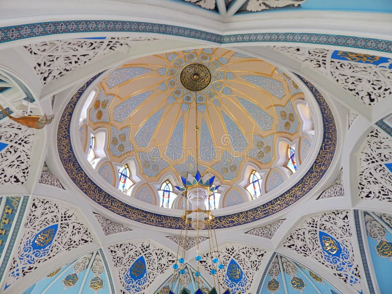 The decoratied ceiling inside the Kol Sharif Mosque in the Kazan Kremlin in the republic Tatarstan in Russia. stock photo The decoratied ceiling inside the Kol Sharif Mosque in the Kazan Kremlin in the republic Tatarstan in Russia. stock photo