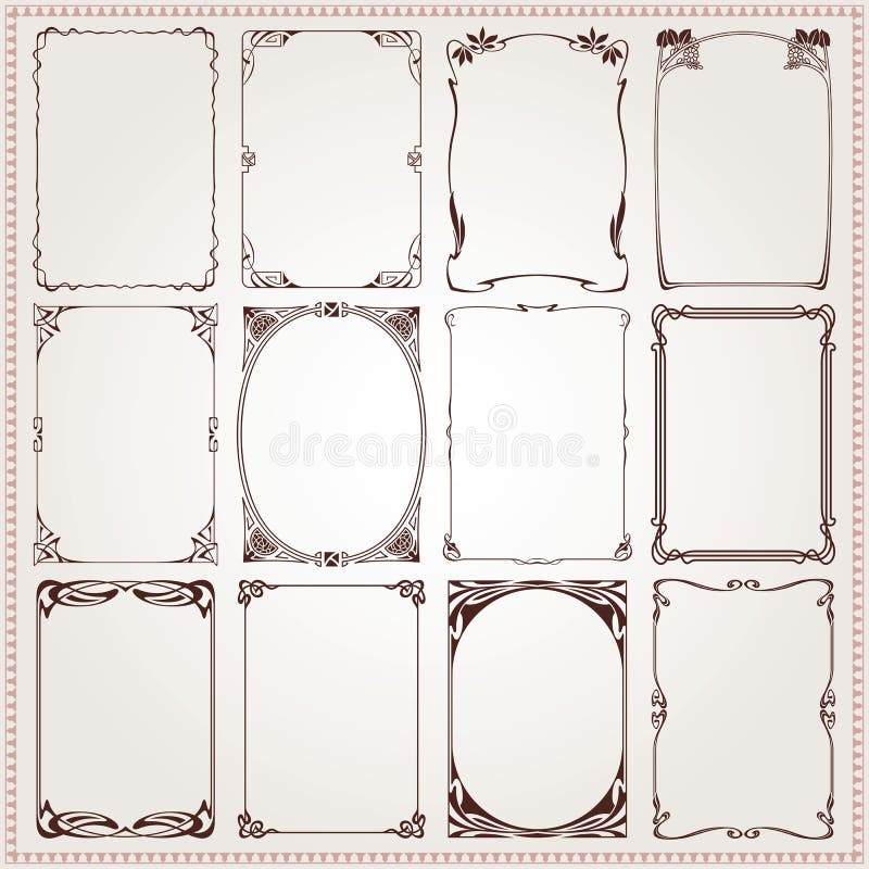 Decoratieve grenzen en kaders de stijlvector van Art Nouveau stock illustratie Decoratieve grenzen en kaders de stijlvector van Art Nouveau stock illustratie