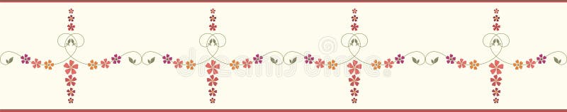 Decoratieve hand getrokken bloemengrens met het gestreepte scherpen Sinaasappel, rood, Bourgondi?, purpere bloemen Naadloos vecto royalty-vrije illustratie Decoratieve hand getrokken bloemengrens met het gestreepte scherpen Sinaasappel, rood, Bourgondi?, purpere bloemen Naadloos vecto royalty-vrije illustratie