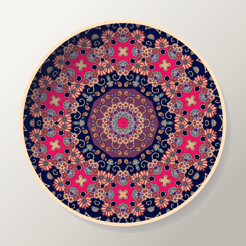 Decoratieve plaat met mooie mandala Rond sierpatroon in etnische stijl royalty-vrije illustratie Decoratieve plaat met mooie mandala Rond sierpatroon in etnische stijl royalty-vrije illustratie