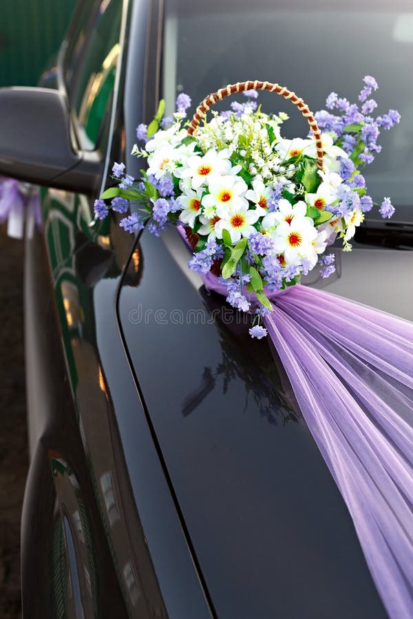 Decorating Wedding Car Basket Flowers Stock Photos Free & Royalty