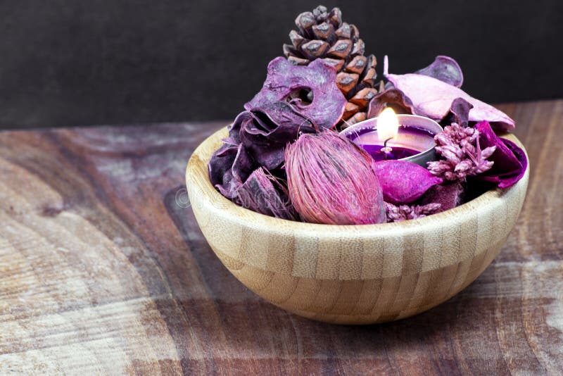 Candle Light With Potpourri. Spa And Christmas Decoration Concept Stock