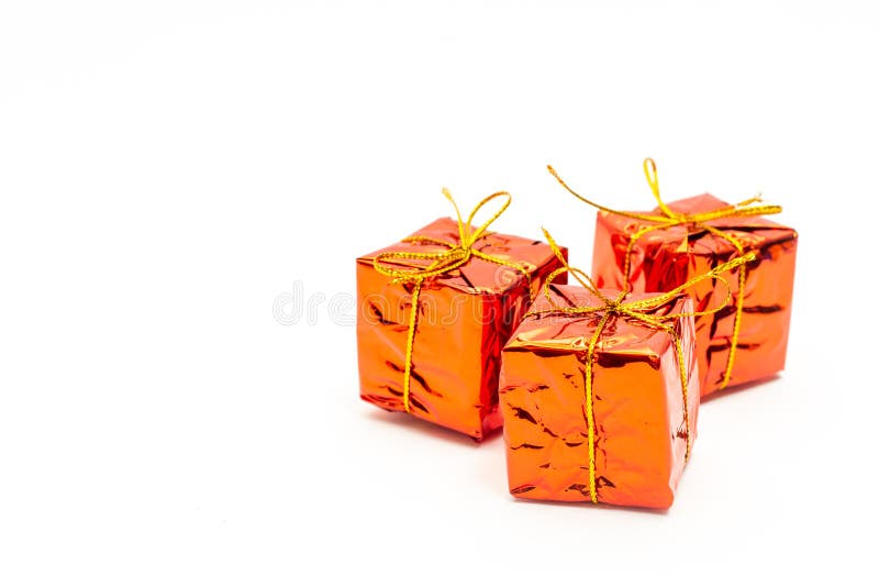 Decoration Christmas Concept, Orange Gift Boxes Isolated on White