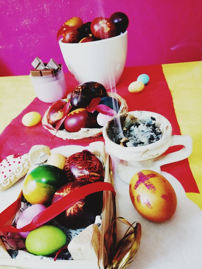 Decoration of Colored Easter Eggs,Easter Basket Filled with Hand Painted Pastel Easter Eggs