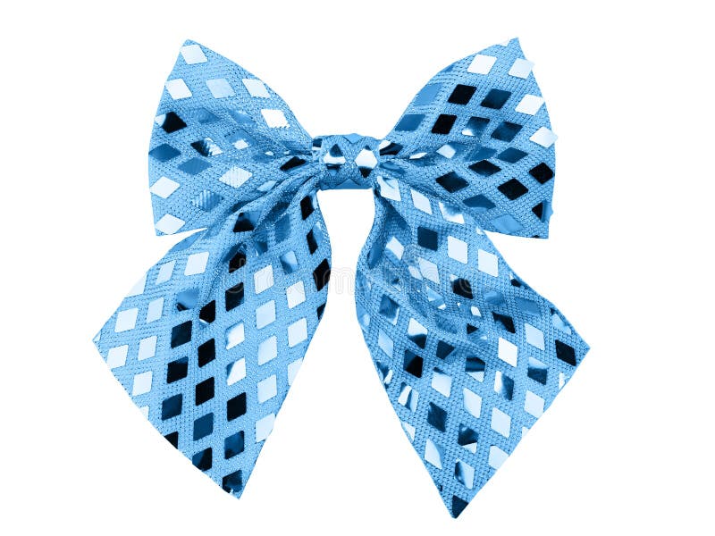 Gift Blue Checkered Ribbon And Bow Isolated On White Stock Photo