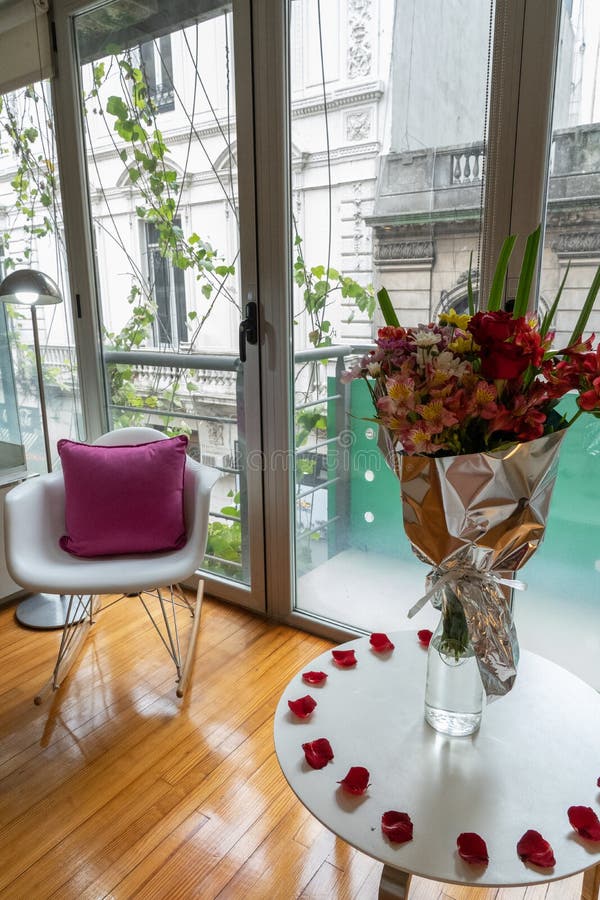 Decoration with Rose Petals on the Floor of an Elegant and Romantic