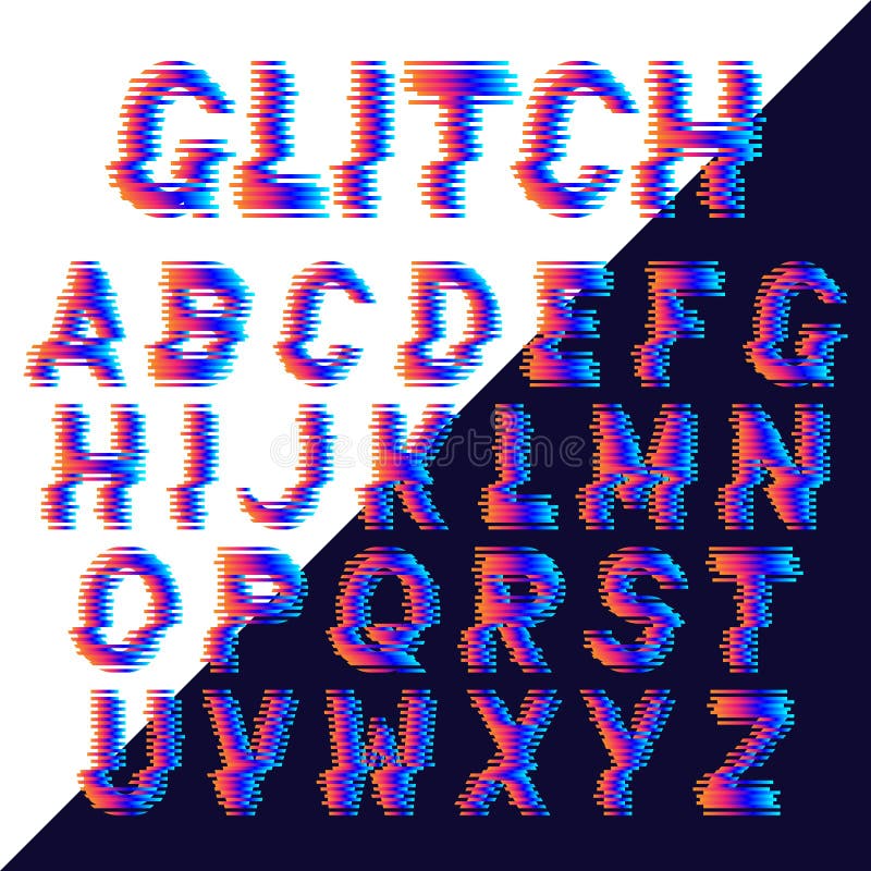 Decorative Alphabet Letters with Electronic Glitch Effect Stock Vector