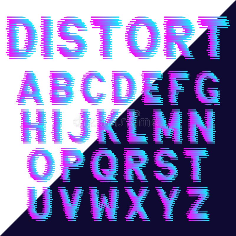 Decorative Alphabet Letters With Glitch Effect Stock Vector