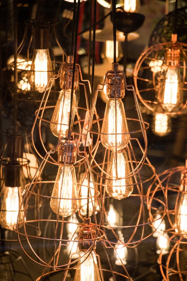 Decorative Antique Edison Style Filament Light Bulbs Stock Illustration