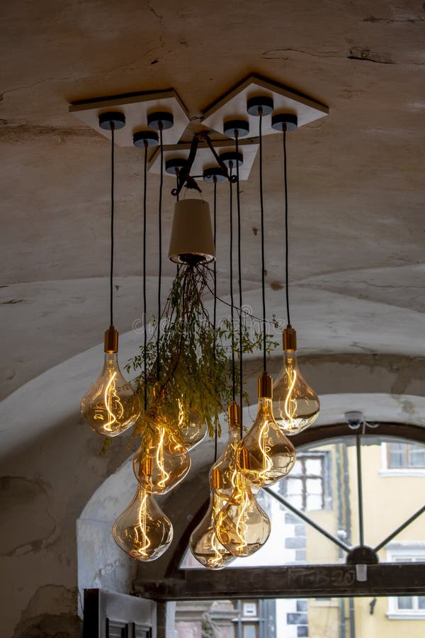 Decorative Antique Edison Style Filament Light Bulbs Hanging from the