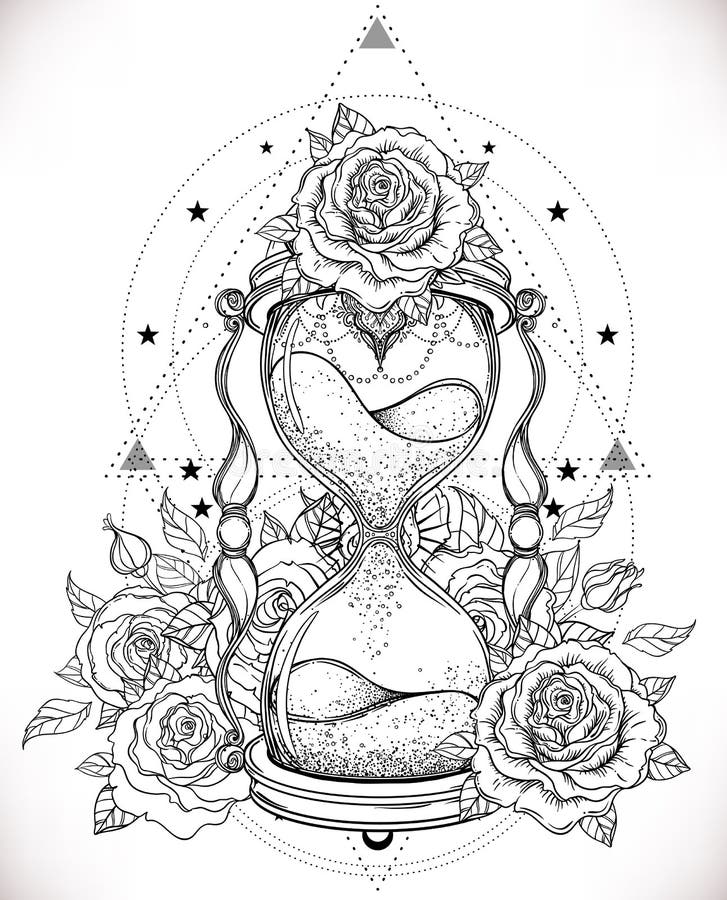 Download Decorative Antique Hourglass With Roses Illustration Isolated On Stock Vector - Illustration of ...
