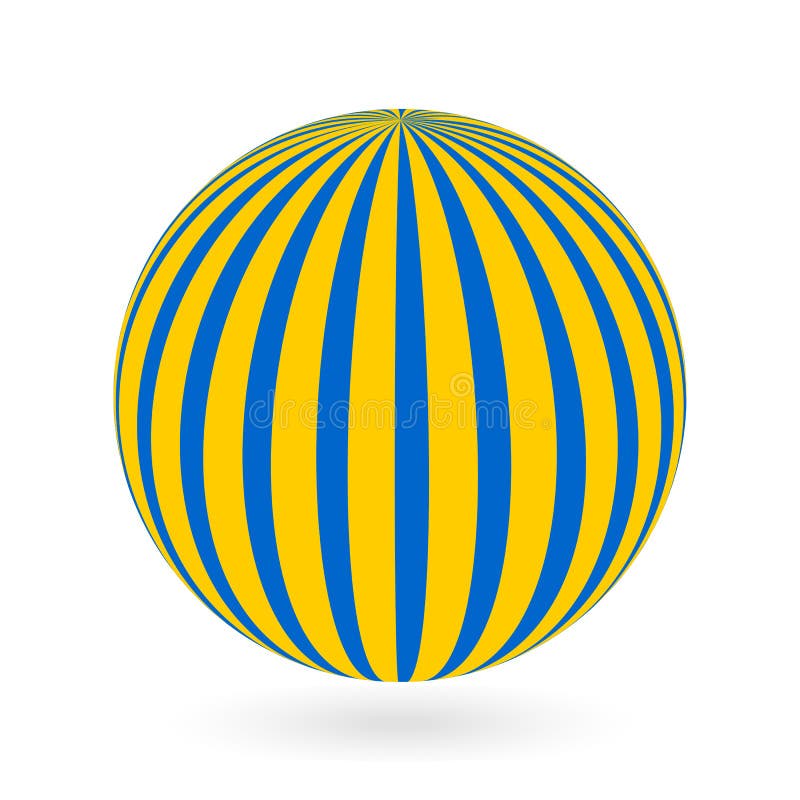 Decorative Ball with Yellow Vertical Stripes on a Blue Background