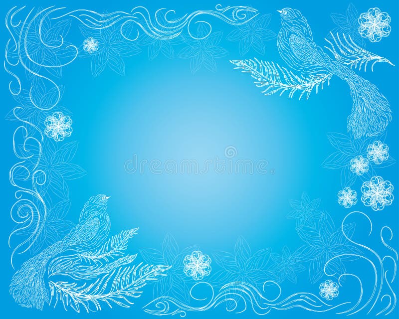 Abstract frame with decorative paradise birds on blue background. Abstract frame with decorative paradise birds on blue background