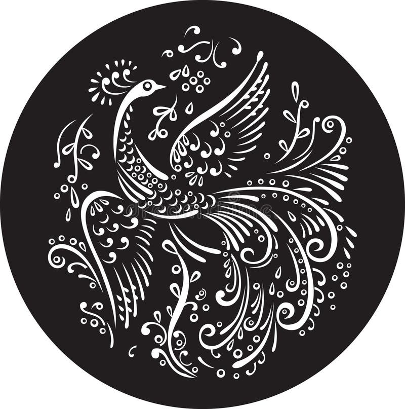 Decorative magic bird in black circle. Decorative magic bird in black circle