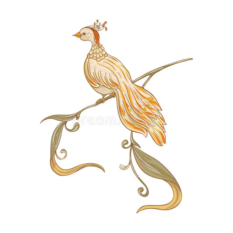Decorative bird In art nouveau style, vintage, old, retro style. Isolated on white background. Vector illustration.