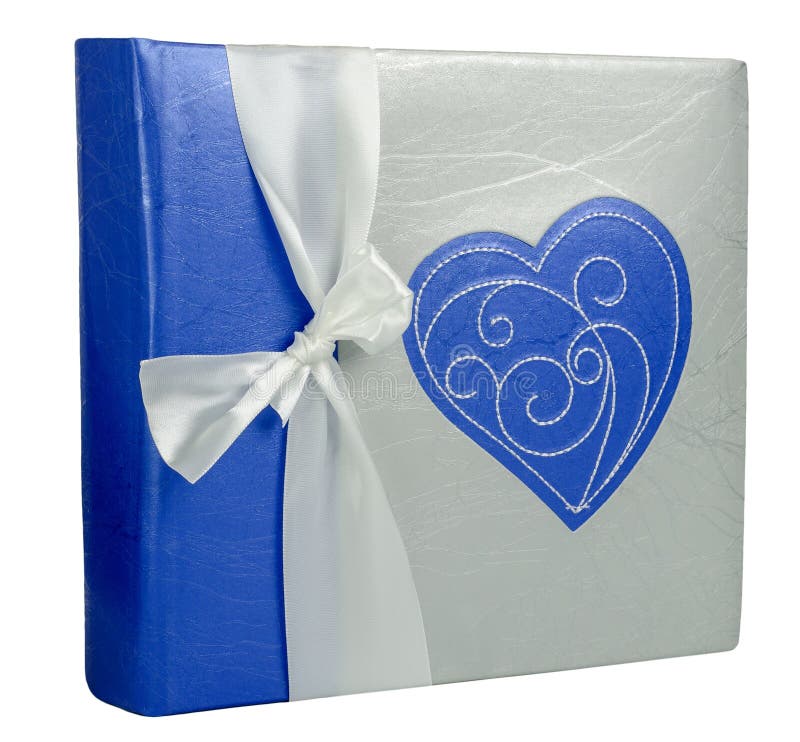 Decorative blue photo album with heart stock images
